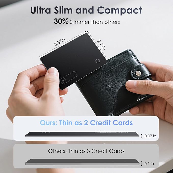 Wallet Tracker Card 0.07in Slim, Compatible with Apple Find My iOS Only, Bluetooth Tracker Smart Tracking Card Wallet Finder, IP68 Waterproof, Item Locator for Luggage Tags, Passports, Purse