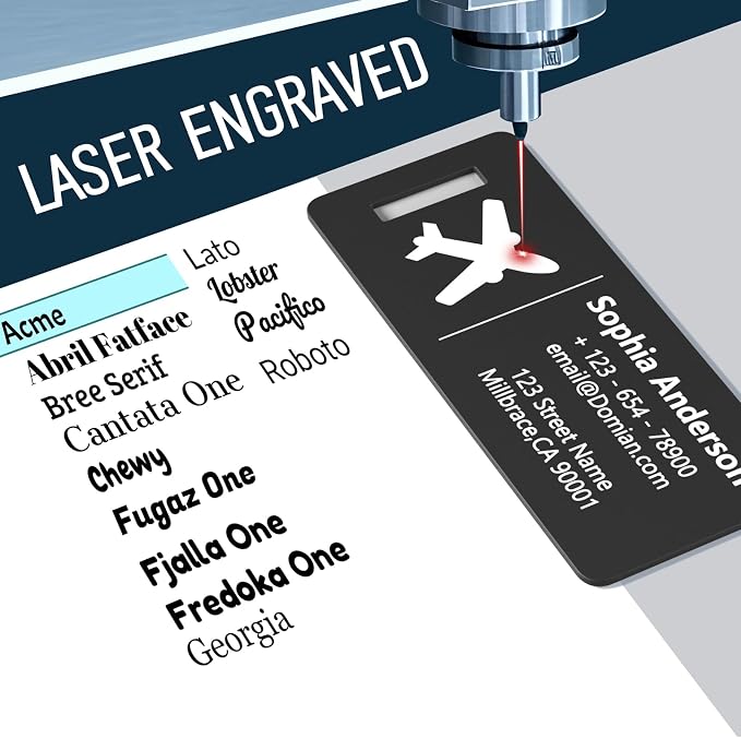 10 Personalized Metal Luggage Tags, Custom Suitcase Aluminum Name Tags with Steel Ring, Laser Engraved Name and Logo, for Travel, Backpack, Baggage, Golf Bag (Black)