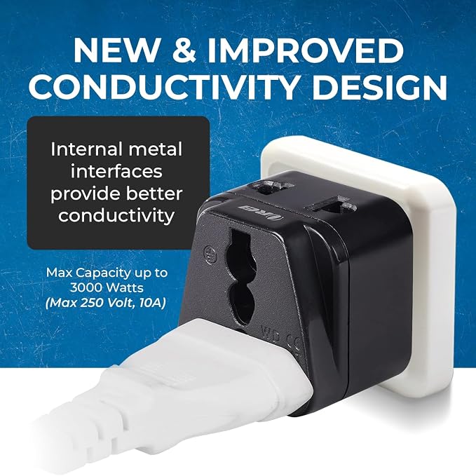 OREI USA to Europe (Schuko) Travel Adapter Plug - 2 in 1 Type E/F Plug Adapter Perfect for Laptop, Camera Charger & More - CE Certified - RoHS Compliant - 2 Pack - Black Color