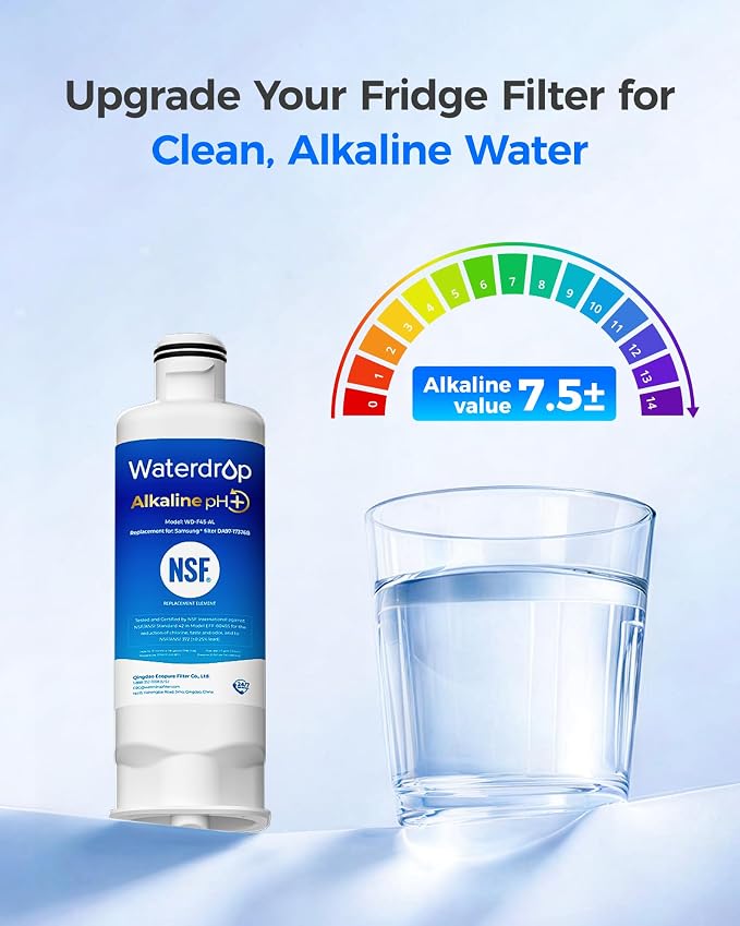 Waterdrop Alkaline WD-F45-AL Refrigerator Water Filter, Enhances pH, Replacement for Samsung® DA97-17376B, HAF-QIN/EXP, DA97-08006C, RF28R7201SR, RF28R7351SG, 3 Pack