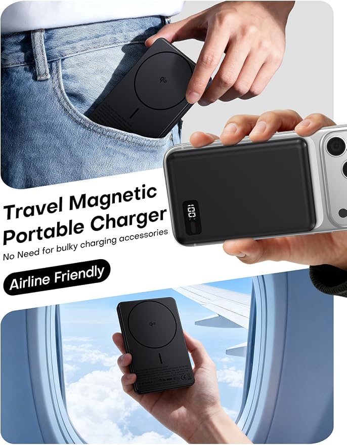 Enyneo Portable Charger, 10000mAh Battery Pack - Qi2 Certified, 22.5W Fast Charging Wireless Magnetic Power Bank for iPhone 17/ Air/ 16/15/14/13/12 Series, Travel Camping Essential-Black