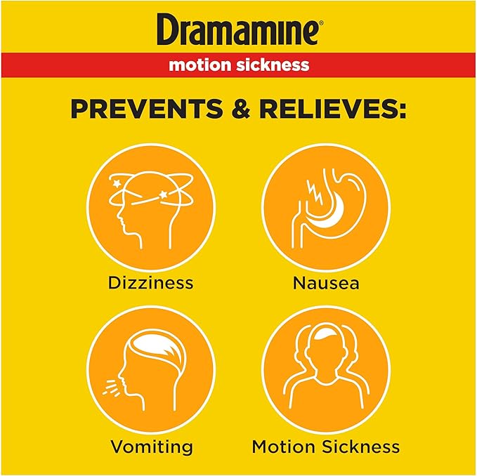 Dramamine Motion Sickness, Chewables for Nausea Relief During Travel, Orange Flavor, 8 Count