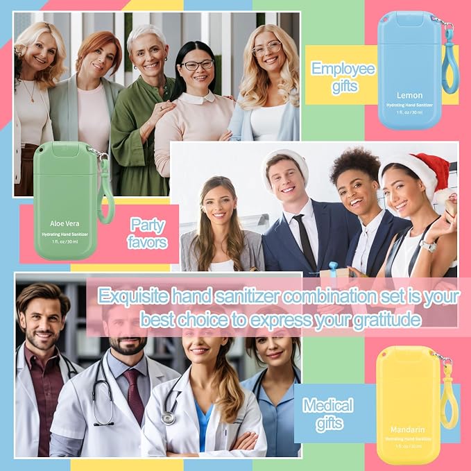 24 Pack Cute Mist Hand Sanitizer Spray Keychain Mini Hand Sanitizer Bulk Travel Size 1oz Wedding Favor Scented Moisturizing Variety Pack Back to School Teacher Gift Positive Employee Team Gift