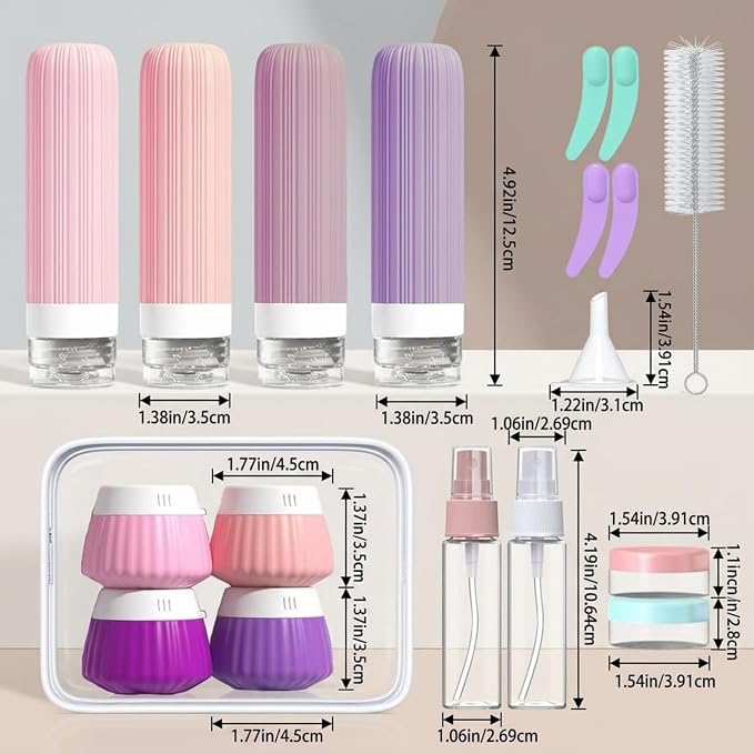 Travel Bottles Set 18 Pack, TSA Approved Leak Proof Silicone Travel Containers, Refillable Travel Size Containers for Toiletries, BPA Free, with Toiletry Bag for Shampoo Lotion Cream