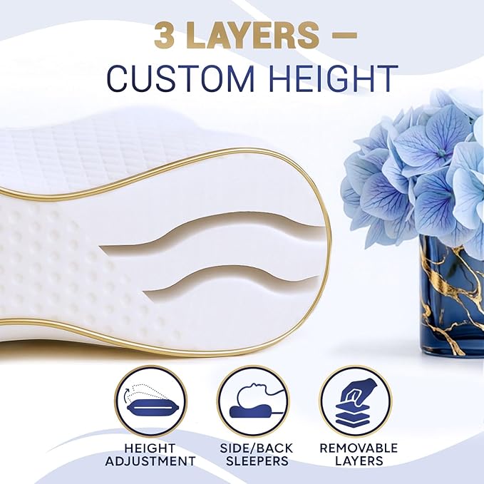 Royal Therapy King Memory Foam Pillows 9-Pack – Ergonomic Cervical Pillow for Neck and Shoulder Pain – Medium Firm Contour Pillow for Side, Back, and Stomach Sleepers – CertiPUR-US Certified