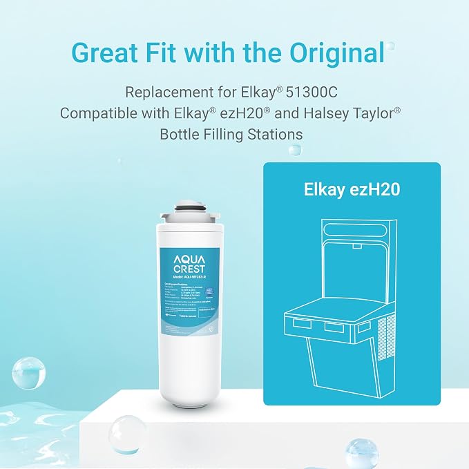 [WITH CHIP] AQUA CREST WF283-R Replacement for Elkay® 51300C, Compatible with Elkay® ezH20® and Halsey Taylor® Bottle Filling Stations, NSF/ANSI 42, Reduces Chlorine, Bad Taste & Odor