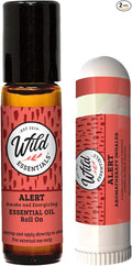 Wild Essentials Alert Essential Oil Blend 2-Pack – Roll-On & Nasal Inhaler with Cedarwood, Eucalyptus, Lavender, Peppermint & Rosemary – Natural Energy, Focus & Mental Clarity Aromatherapy Set