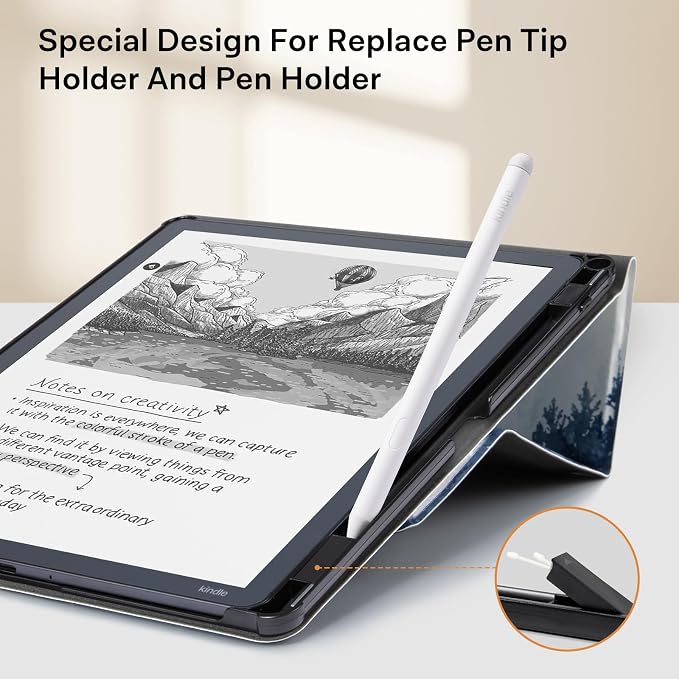 CoBak Case for 11" Kindle Scribe 3rd Generation 2025, Kindle Scribe Colorsoft with Two Viewing Angles - All New PU Leather Cover with Auto Sleep Wake, Pen Holder. Forest