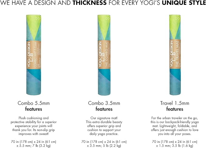 YOGA DESIGN LAB | The Combo Yoga Mat | Eco Luxury | Ideal for Hot Yoga, Power, Bikram, Ashtanga, Sweat | Studio Quality | Includes Carrying Strap!