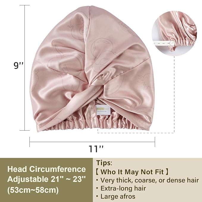 ZIMASILK 22 Momme 100% Mulberry Silk Bonnet for Sleeping & Women Hair Care, Highest Grade 6A Silk Hair wrap for Sleeping with Premium Elastic Stay On Head (1Pc, Pink - Fruit Line Art)