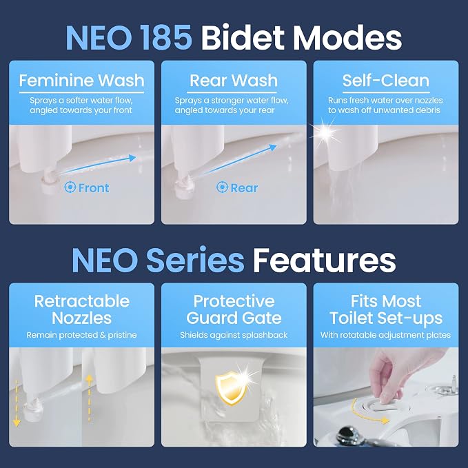LUXE Bidet NEO 185 - Dual Nozzle, Self-Cleaning, Non-Electric Bidet Attachment for Toilet Seat, Adjustable Water Pressure, Rear & Feminine Wash (Rose Gold)