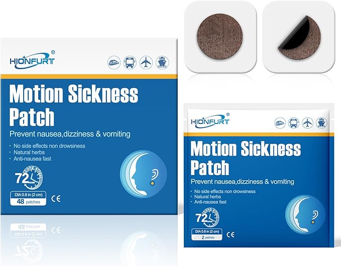 Hionfurt 48ct Motion Sickness Patches – Sea Sickness Patches for Cruise, Car, Airplane, and Other Travel – Non-Drowsy, Effective, Lasts 72 Hours