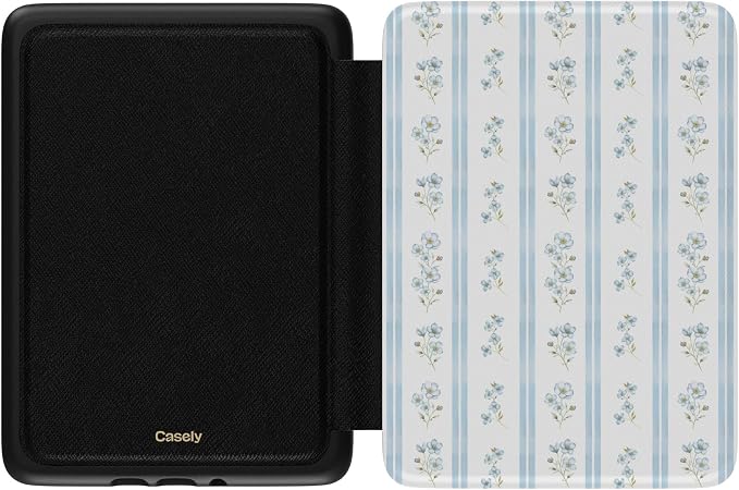 Casely Kindle Case | Cottage Stripe | Blue Floral | Compatible with 7” Kindle Colorsoft and 7” Kindle Paperwhite (12th Gen 2024 Models)