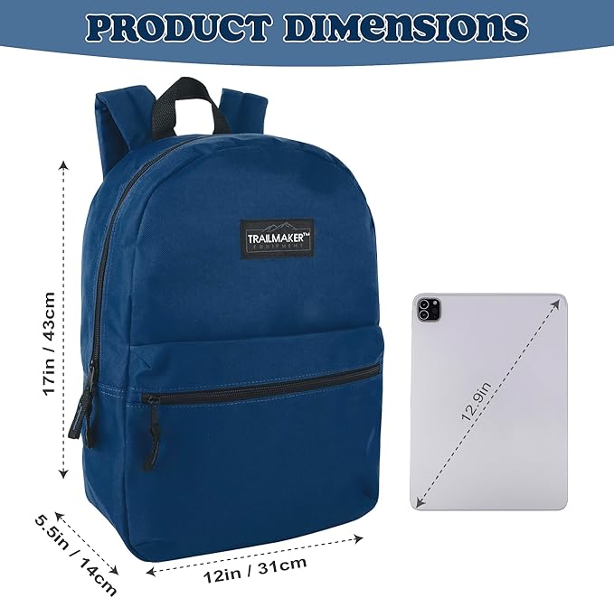Trail maker Classic 17 inch Backpacks with Adjustable Padded Straps | School Backpacks for Girls, Boys (Navy)