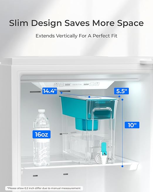 Waterdrop WFD-40B Water Filter Dispenser, 35-Cup Slim Water Filter Pitcher, Large Capacity, 200-Gallon Long-Life, Reduces Chlorine, PFOA/PFOS and More, BPA Free, Turquoise