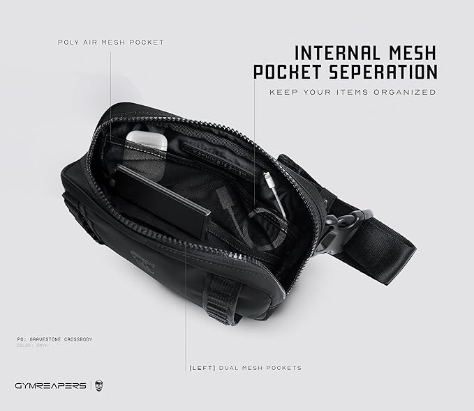 Gymreapers Travel Small Crossbody Bags for Men & Women with Hidden Pocket - Waterproof Crosssbody Fanny Pack for Men with Adjustable Shoulder Sling Belt for Traveling, Running & Hiking (Onyx)