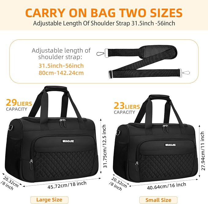 Travel Duffle Bag for Women, Underseat Carry On luggage Bag Foldable Overnight Weekender Hospital Bag Lightweight Airplanes Personal Item Travel Tote Bag for Women Birthday Gifts, 16IN Black
