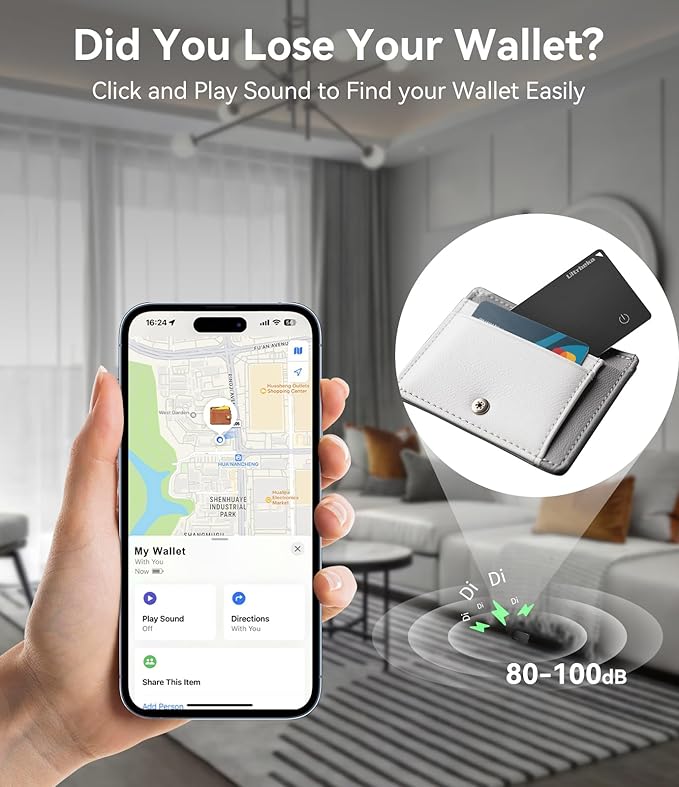 Ultrbeka Wallet Tracker Card IP68 Waterproof Bluetooth Tracker for Wallets, Passport, Work with Apple Find My, Wireless Charging, iOS Only [Apple MFi Certified]- 4pcs / 1* Wireless Charger
