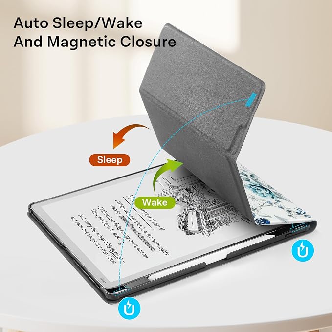 CoBak Case for 11" Kindle Scribe 3rd Generation 2025, Kindle Scribe Colorsoft with Two Viewing Angles - All New PU Leather Cover with Auto Sleep Wake, Pen Holder. Blue Blossom
