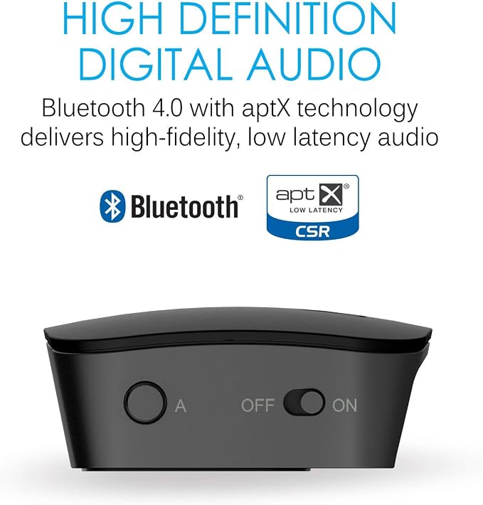 MEE audio Connect Bluetooth Audio Transmitter for up to 2 Wireless Headphones/Speakers, Bluetooth Streamer Adapter with AptX Low Latency for TV/PC/Airplane/Gym with 3.5mm/AUX/RCA/Optical Input