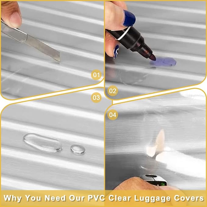 3 piece Luggage Cover Protectors Set Tsa Approved for Suitcase Clear PVC Waterproof Fits 20 24 28 inch Wheeled luggage