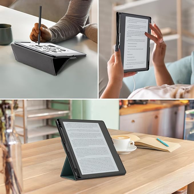 CoBak Case for E-Reader- All New PU Leather Cover with Auto Sleep Wake Feature for Tablet Reader 10.2" 2022 & 2024 Released with Pen Holder (not Compatible with Remarkable),Dark Green