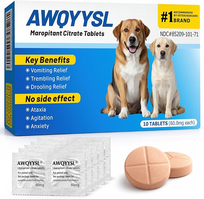 Tablets (Maropitant Citrate) Anti-Motion Sickness and Nausea Relief for Dogs, Relief for Disorientation/Dizziness(10 Tablets, 60.0mg Each)