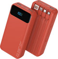 Nusyddy Portable Charger 20000mAh 22.5W w/4 Built-in Cables/6 Outputs Red | High capacity, Fast Charge, LED Display, Pass Through Charging, Charge 6 Devices at once, TSA Approved, Fits iPhone, Samsung