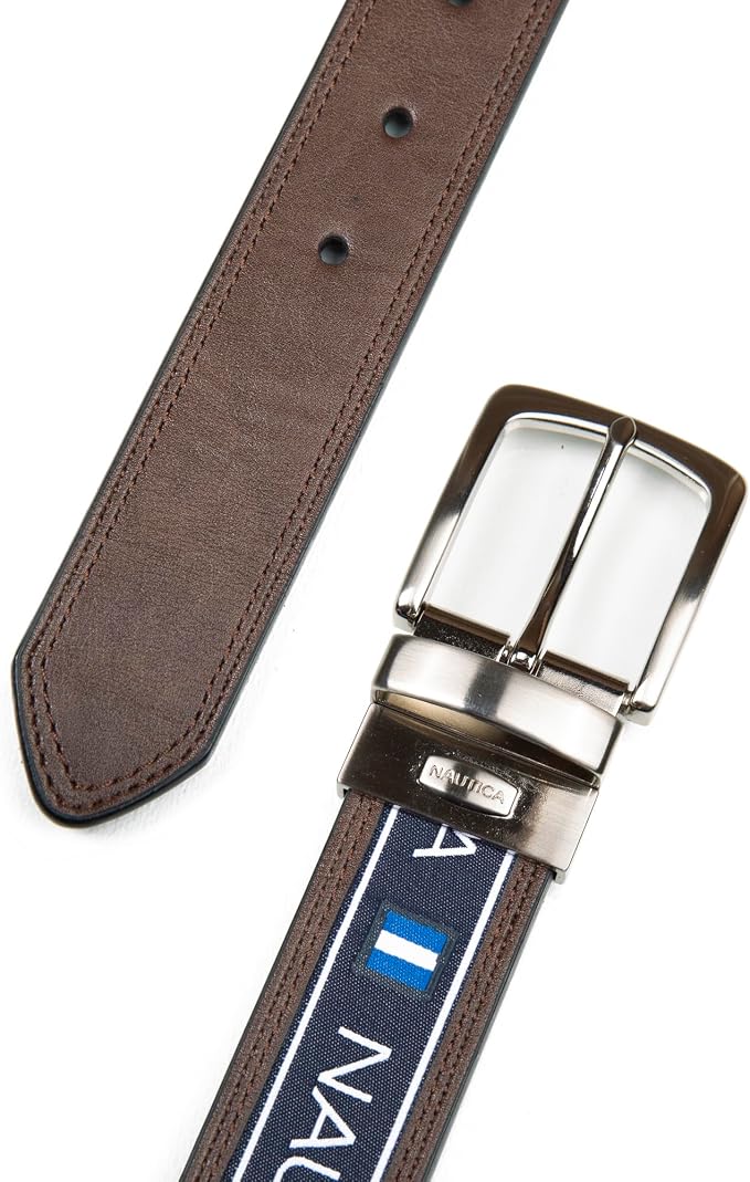 Nautica Men's Reversible Leather Belt | 2-in-1 | Classic | Everyday | Business | Work | Dress | Casual | Metal Buckle