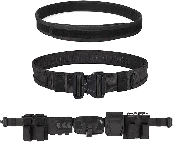 YAKEDA Tactical Battle Belts for Men- Quick Release Trigger Airsoft Belt Heavy Duty Belts with Pouches 7 PCS