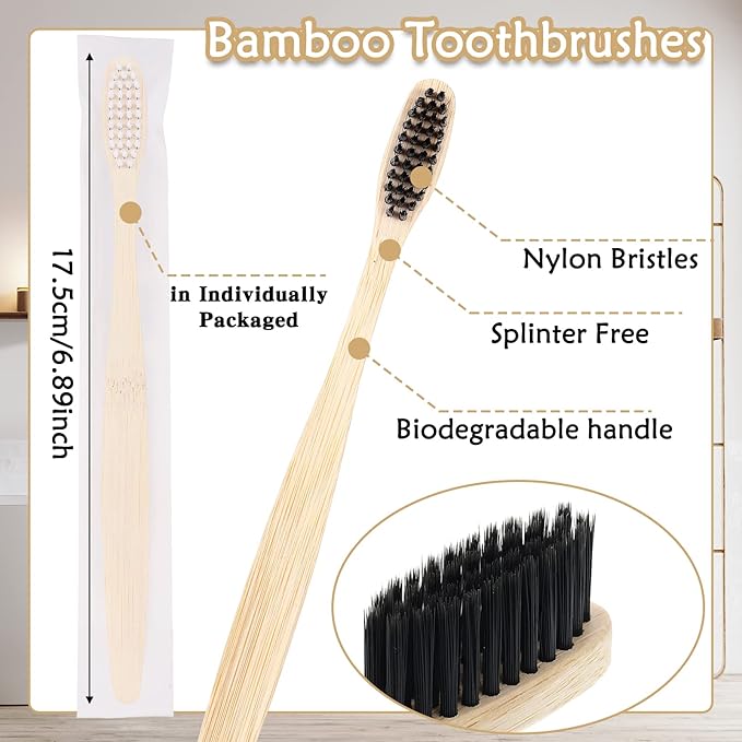 Vesici 400 Pcs Bamboo Toothbrushes Bulk Soft Bristles Toothbrushes with Micro Fur Wooden Bamboo Teeth Brush Manual for Adults Travel Family Hotel Individually Packaged (Black,White)