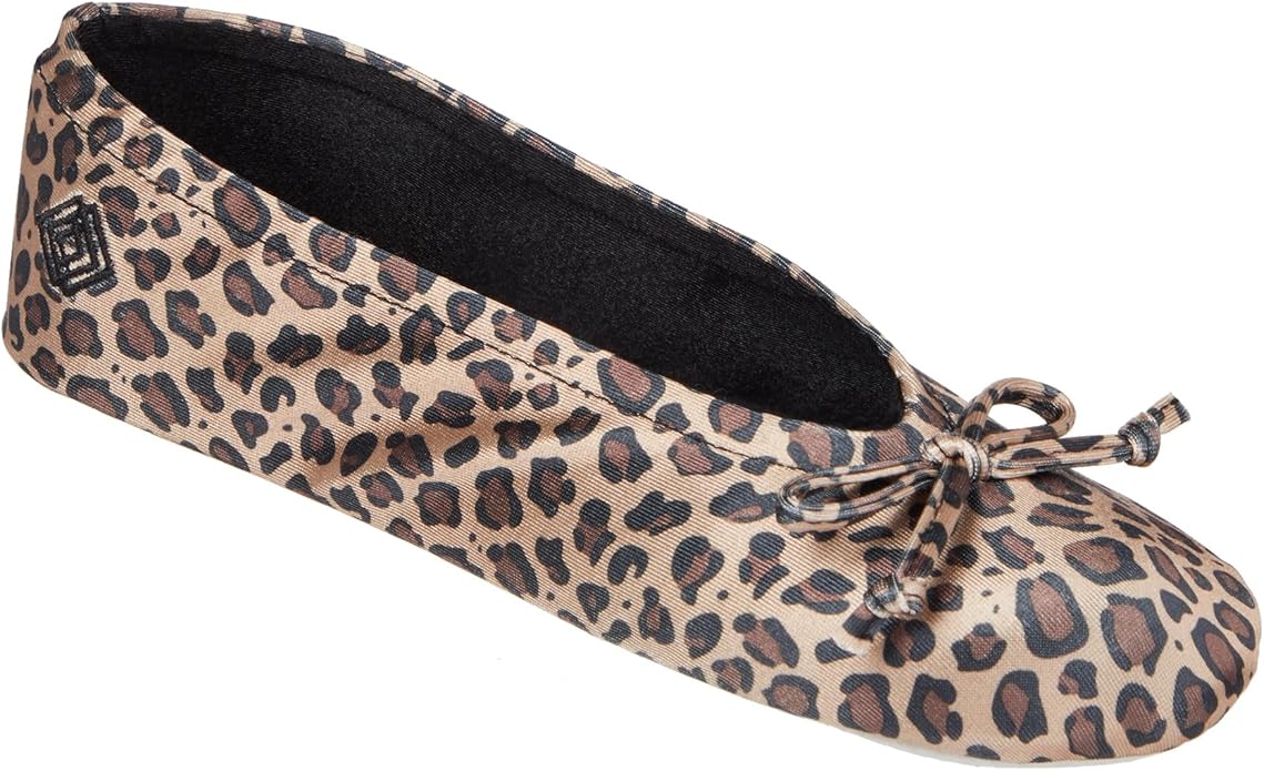 Isotoner Women's Satin Ballerina Slippers with Classic Ribbon Bow and Suede Sole