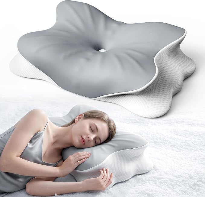 Cooling Cervical Neck Pillow for Pain Relief, Ergonomic Mellow Sleep Pillow for Neck Support | Adjustable | Memory Foam | Odorless Orthopedic Bed Pillow for Side Back Stomach Sleepers - Gift for Mom