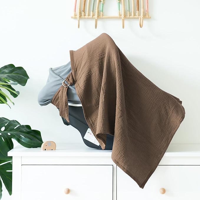 MairMore Muslin Nursing Covers for Breastfeeding, Privacy Breast Feeding Cover with Arch Neckline for Mom and Baby, Breathable 100% Cotton Nursing Apron Multi-use Stroller Cover