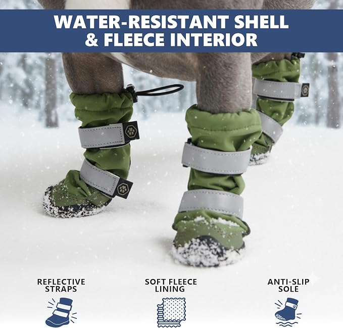 Spark Paws Dog Rainboots, Waterproof Dog Shoes for Medium to Large Dogs, Non Slip, Dog Booties and Paw Protectors - 4PCS Doggie Hiking Boots with Reflective Straps - Green, Size 5