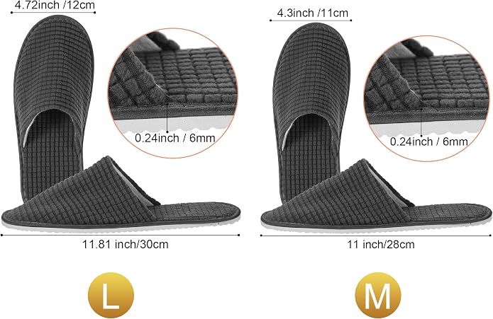 Geyoga 12 Pair House Slipper for Guest Non Slip Disposable Slipper for Travel Washable Reusable Closed Toe Hotel Bridesmaid Indoor Spa Wedding Party Shoeless Home