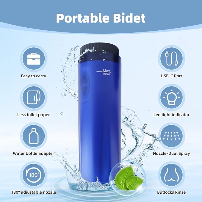 Hibbent Portable Bidet for Travel, High Pressure Handheld Electric Sprayer, Rechargeable Travel Bidet for Women & Men, Personal Hygiene Cleaning, Soothing Postpartum Care, Blue
