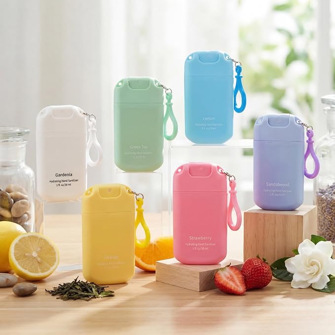 24 Pack Cute Mist Hand Sanitizer Spray Keychain Mini Hand Sanitizer Bulk Travel Size 1oz Wedding Favor Scented Moisturizing Variety Pack Back to School Teacher Gift Positive Employee Team Gift