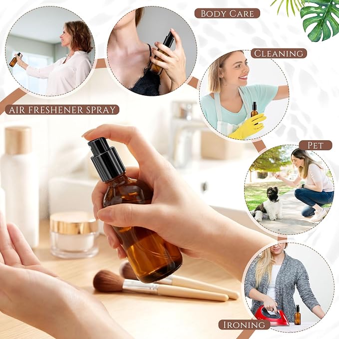 Roshtia 30 Pcs Glass Spray Bottle Clear Empty Bottles Small Refillable Reusable Perfume Bottle with Fine Mist Sprayer Pump for Face Body Travel(1 oz,Black Amber)