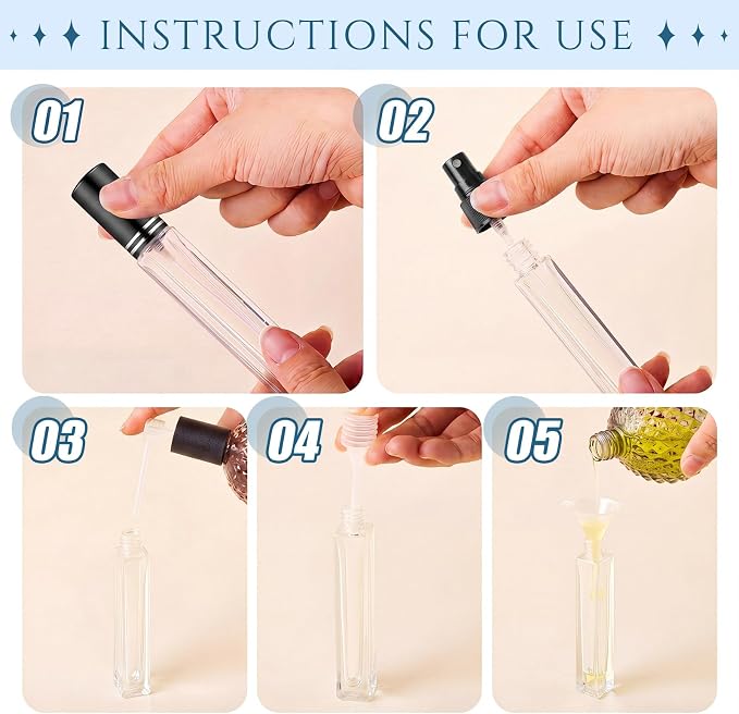 Domensi 40 Pcs 10/15/20/30 ml Perfume Travel Refillable Glass Bottles Spray Bottle Perfume Atomizer for Cologne Dispenser Leak-proof Fragrance Bottles Atomizer Pump Kit (10 ml,Black)