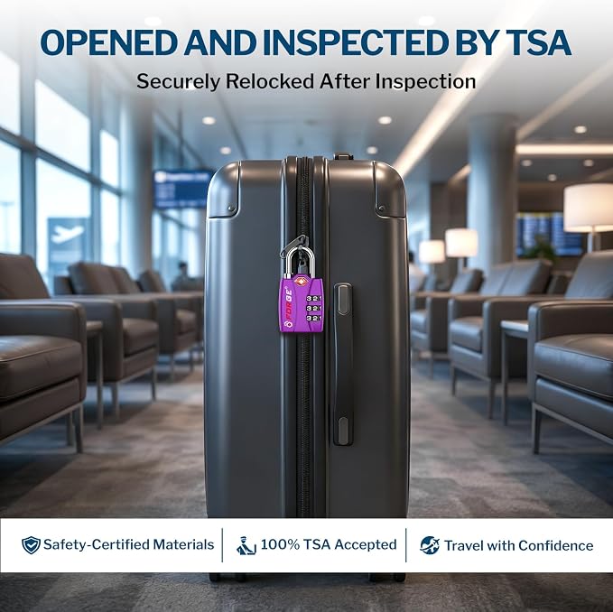 Forge Open Alert TSA Approved Luggage Locks - 3 Digit Combination, Easy Read Dials, Zinc Alloy Body - Ideal Travel Lock for Luggage, Suitcases, Bags & Toolboxes (Purple 2 Locks)