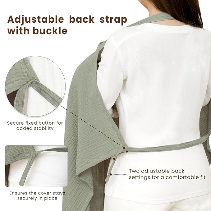 Konssy Muslin Nursing Cover for Baby Breastfeeding, Breathable 100% Cotton Breastfeeding Cover with Rigid Hoop for Mother Nursing Apron, Multi-use Carseat Canopy (Fog Green)