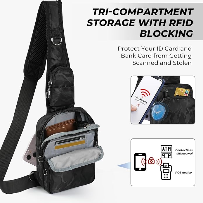 Crossbody Bag Anti Theft Sling Bag for Women Men RFID Blocking, Small Shoulder Chest Bags with Zipper Lock