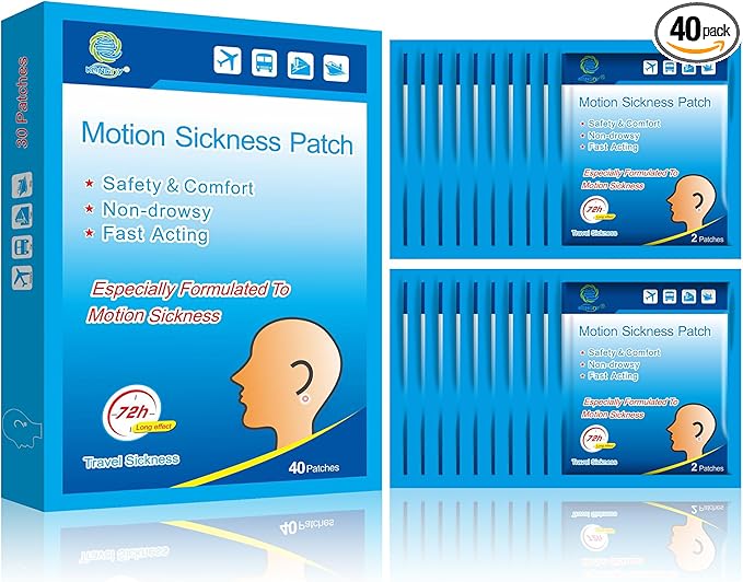 KONGDY 40 Counts Motion Sickness Patches, Sea Sickness for Cruise, Dizziness, Car Trips, Non Drowsy