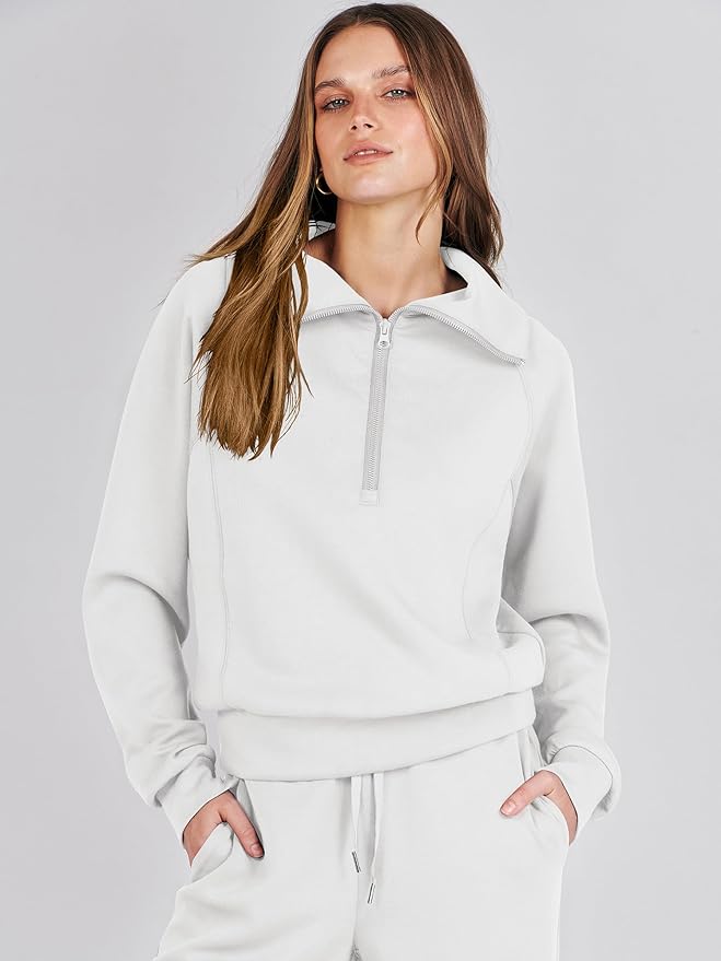 ANRABESS Women’s 2 Piece Outfits Half Zip Sweatshirt & Wide Leg Pants Airport Travel Lounge Matching Sets Sweatsuits Clothing