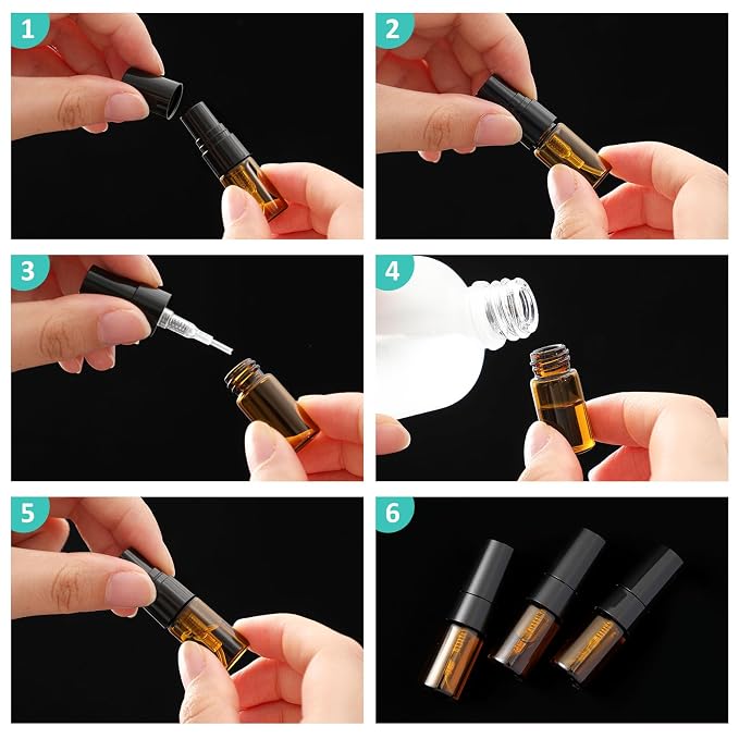 Zhehao 25 Pcs Mini Spray Bottles 2 ml Clear Glass Perfume Bottles Refillable Fine Mist Perfume Atomizer Portable Empty Sample Containers for Cleaning, Essential Oils, Travel (Amber)