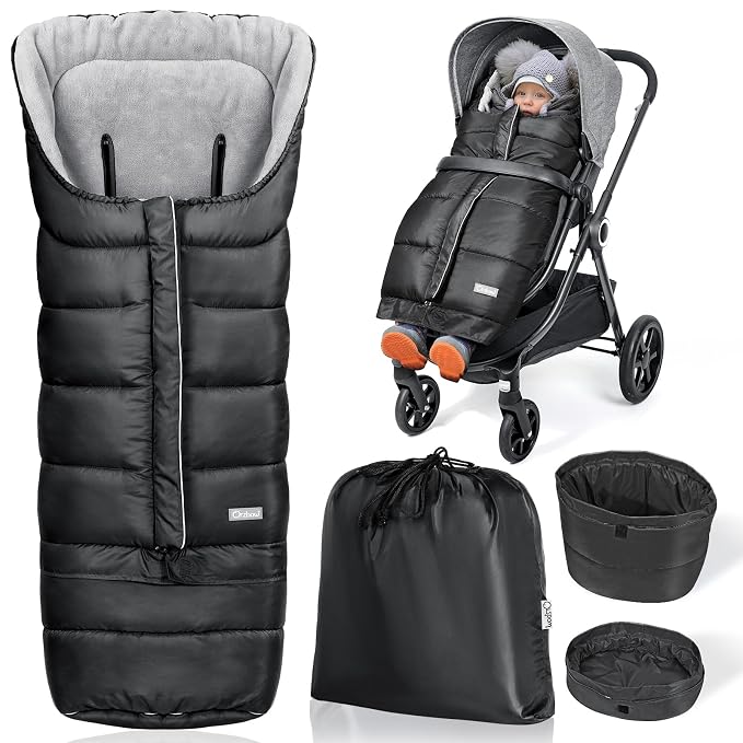 Orzbow Stroller Footmuff Universal - Weather-Proof Bunting Bag for Toddler, Warm Fleece Sleeping Bag for Cold Weather, Easily Attaches to Most Strollers, Baby Boys Girls Winter Essentials, Black