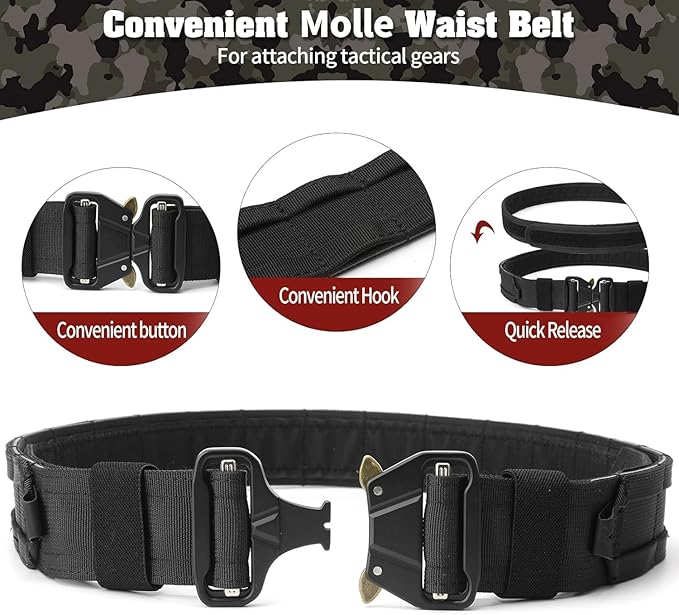 BOMTURN Battle Belt Tactical Belt with Accessories: Duty Belts Law Enforcement Combat Airsoft Police Belt with Pouches 7pcs