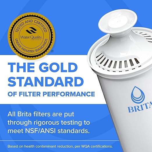 Brita Large 10-Cup Water Filter Pitcher, WQA NSF/ANSI Certified, Removes Chlorine Taste & Odor, Reduces Zinc, Copper & Mercury, 1 Standard Filter, Lasts 2 Months, Bright White