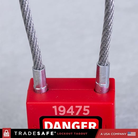 TRADESAFE Lockout Tagout Steel Cable Locks with Keys - 10 Red Keyed Alike Unlimited Grouping Electrical Lockout Padlock Set, 2 Keys Per Lock, Premium Grade Loto Locks, OSHA Compliant